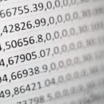 Close-up of a computer screen displaying rows of numerical sports data in a spreadsheet format.