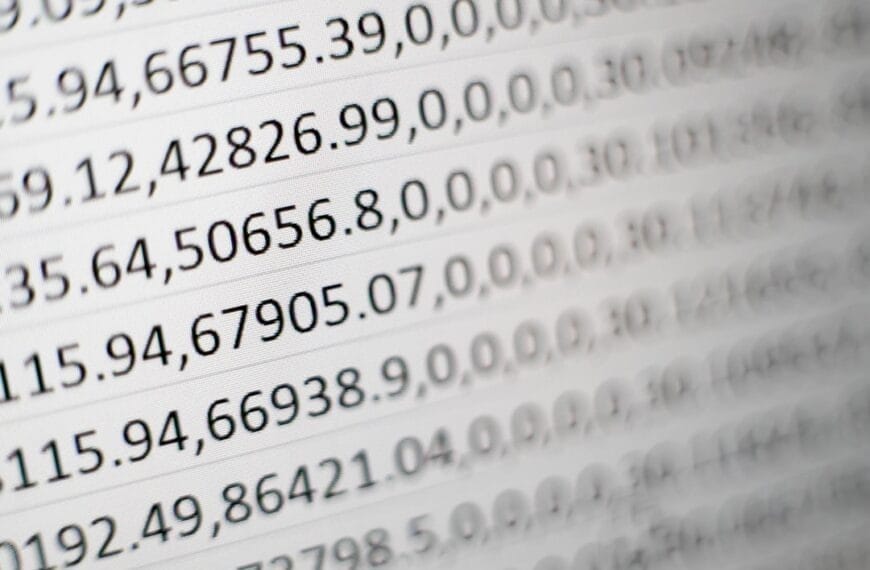 Close-up of a computer screen displaying rows of numerical sports data in a spreadsheet format.