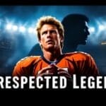 A poster showcases a football player in an orange jersey, exuding determination against a stadium backdrop. A shadowy figure stands behind him. The text reads "Disrespected Legend?" highlighting "Super Bowl Champions," HEMAS DAN MARINO, and nods to NFL history with parallels to John Elway.