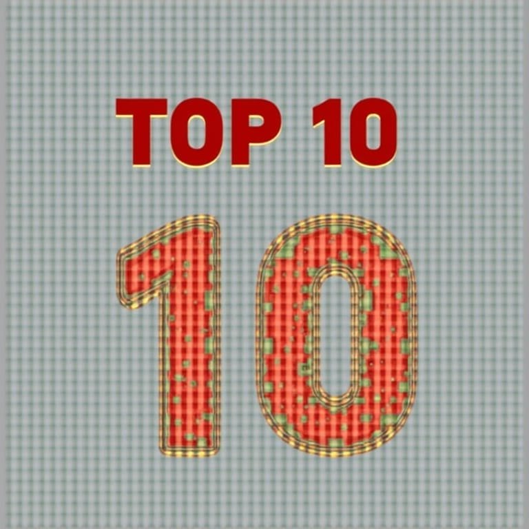 The image shows the words "TOP 10" in bold red letters at the top. Below, a large number "10" is displayed in textured red with a gold outline, set against a light gray, checkered background—perfect for ranking Controversial Sports Topics.